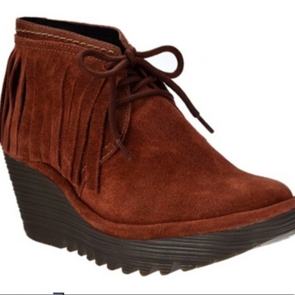 Fly London Women's Lace Up Oil Suede Fringe Ankle Boots